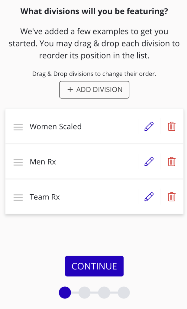 Divisions reordering (mobile)